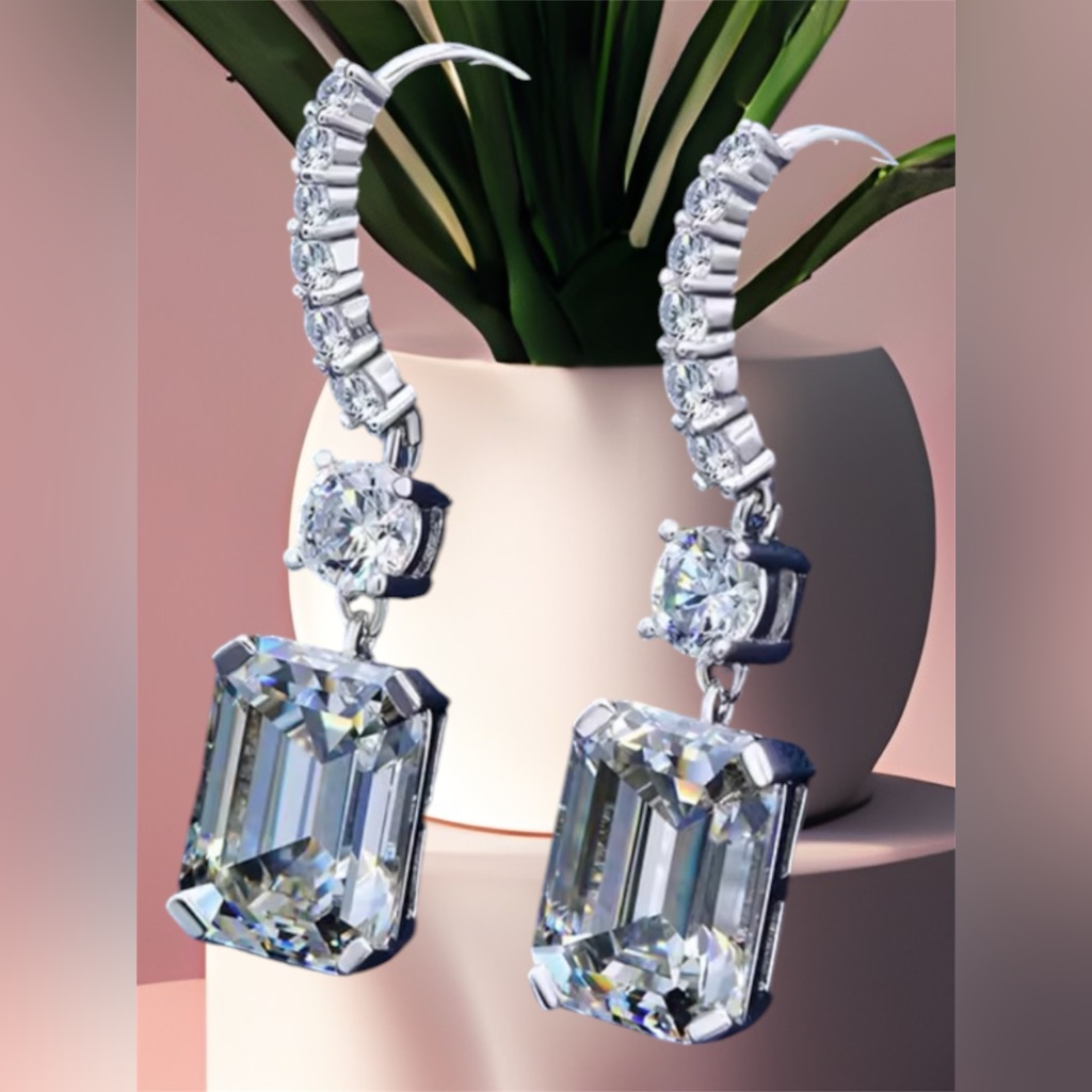Luxury 925 Sterling Silver And Swarovski Diamond Gemstone Earrings 99$